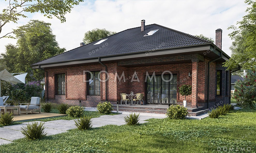 Проект одноэтажного дома с мансардой, большой гостиной и террасой / 2