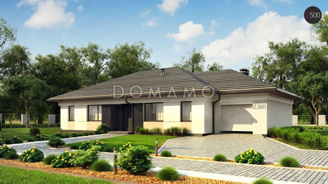 Проект комфортного одноэтажного дома из кирпича с четырьмя спальнями и гаражом / 1