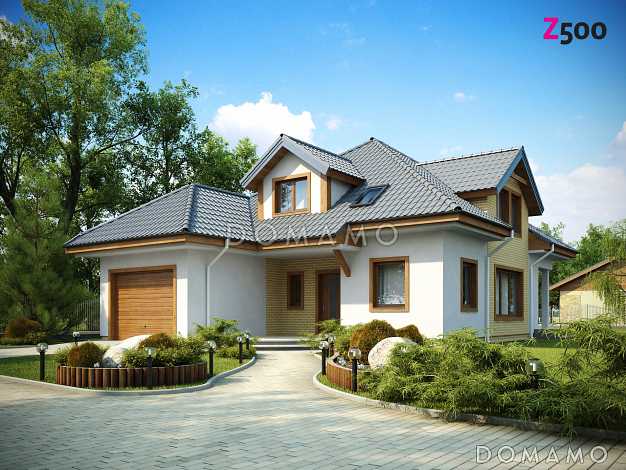 Проект мансардного дома из газобетона с кабинетом, гаражом и техническим помещением Проект мансардного дома из газобетона с кабинетом, гаражом и техническим помещением