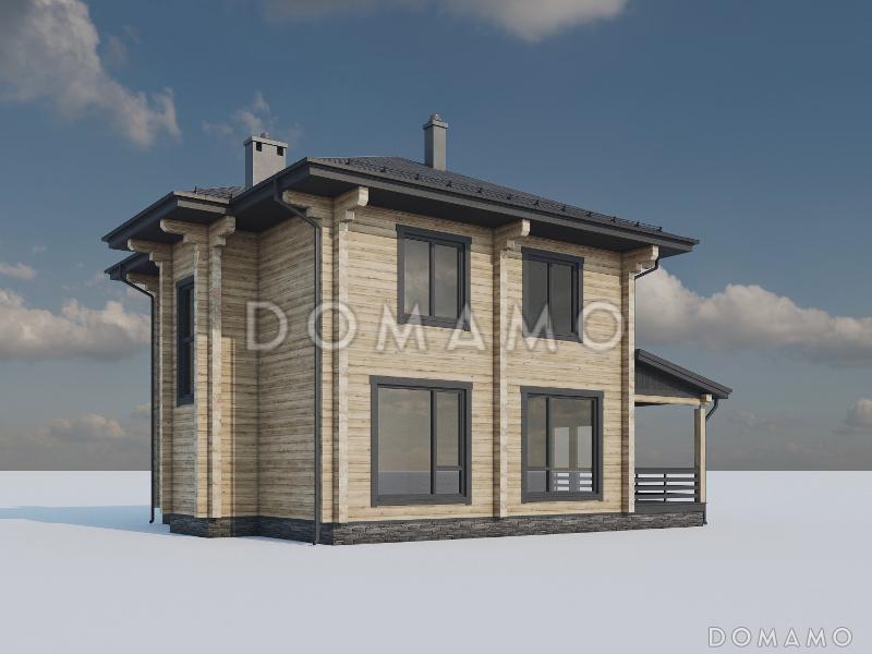 Проект двухэтажного дома из бруса с четырьмя спальнями, кабинетом и крытой террасой / 3