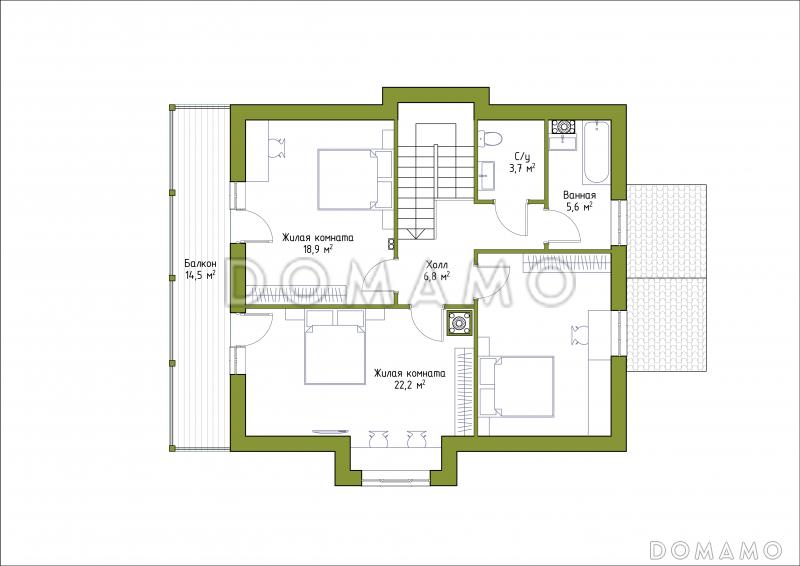 Проект коттеджа из газобетона с эркером и террасой. / План мансардного этажа