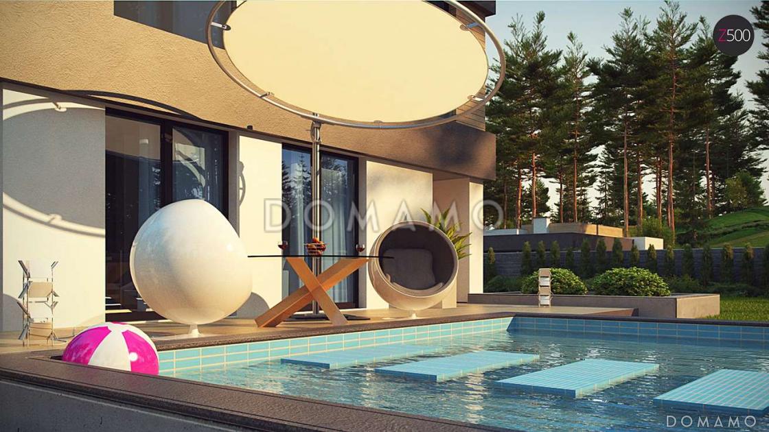 Проект современного двухэтажного дома из кирпича в стиле кубизм с пристроенным гаражом для двух автомобилей / 2