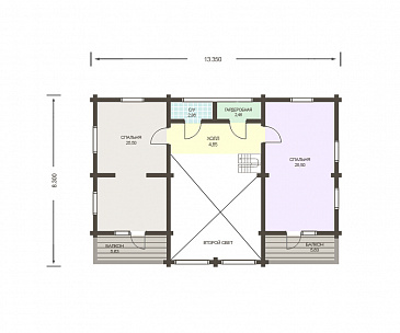 Проект двухэтажного дома из клееного бруса общей площадью более 200 м. кв. / План 2 этажа Проект двухэтажного дома из клееного бруса общей площадью более 200 м. кв. / План 2 этажа