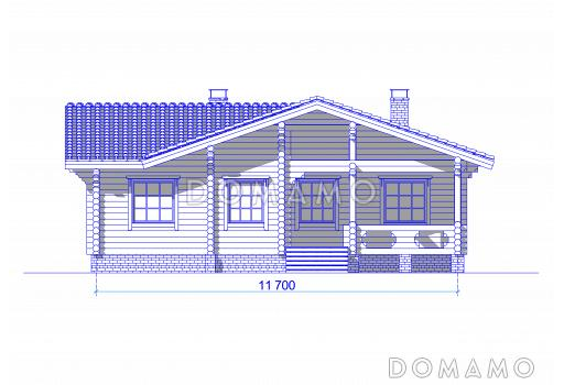 Проект одноэтажного коттеджа из бревна с террасой / Фасад 1