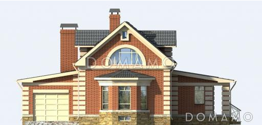 Проект кирпичного дома с полукруглым окном на мансардном этаже / Фасад 1