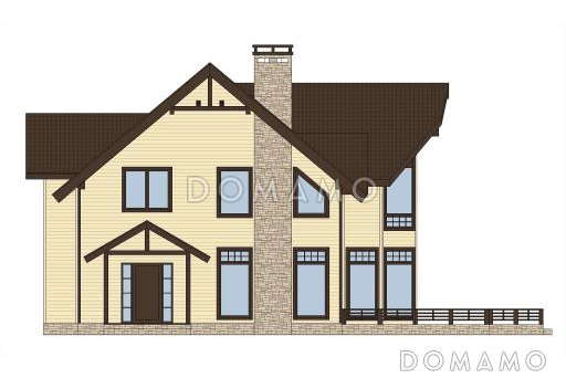 Проект каркасного дома в скандинавском стиле с террасой, эркером и большими окнами / Фасад 2