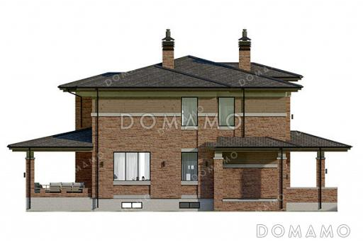 Проект двухэтажного дома с подвалом в стиле Райта / Фасад 4