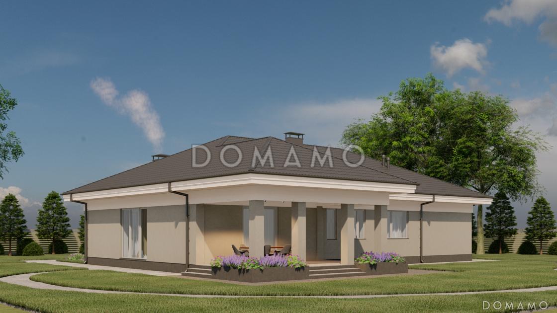 Проект одноэтажного кирпичного дома с цветочной террасой и просторной кухней-гостиной / 2