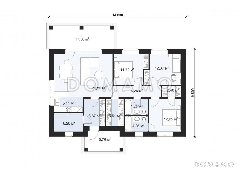Проект одноэтажного дома c облицовкой кирпичом S-106 / План 1 этажа