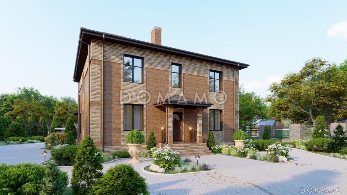 Проект двухэтажного дома с 4 спальнями, большой гостиной и подсветкой на террасе / 1