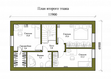 Проект компактного одноэтажного дома с мансардной и четырьмя спальнями / План мансардного этажа Проект компактного одноэтажного дома с мансардной и четырьмя спальнями / План мансардного этажа