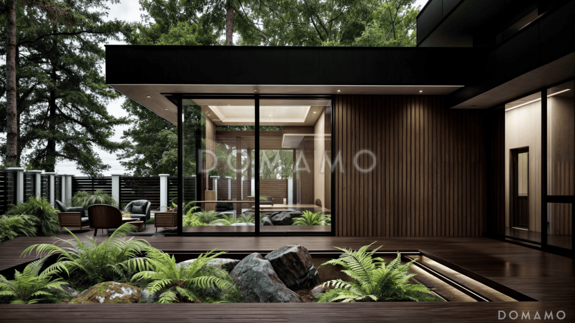 Проект одноэтажного дома с зоной барбекю, сауной и гаражом / 3