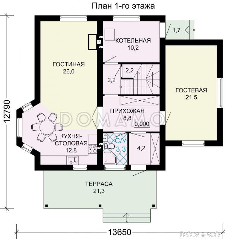 Проект лаконичного дома с гибкой, серой черепицей / План 1 этажа