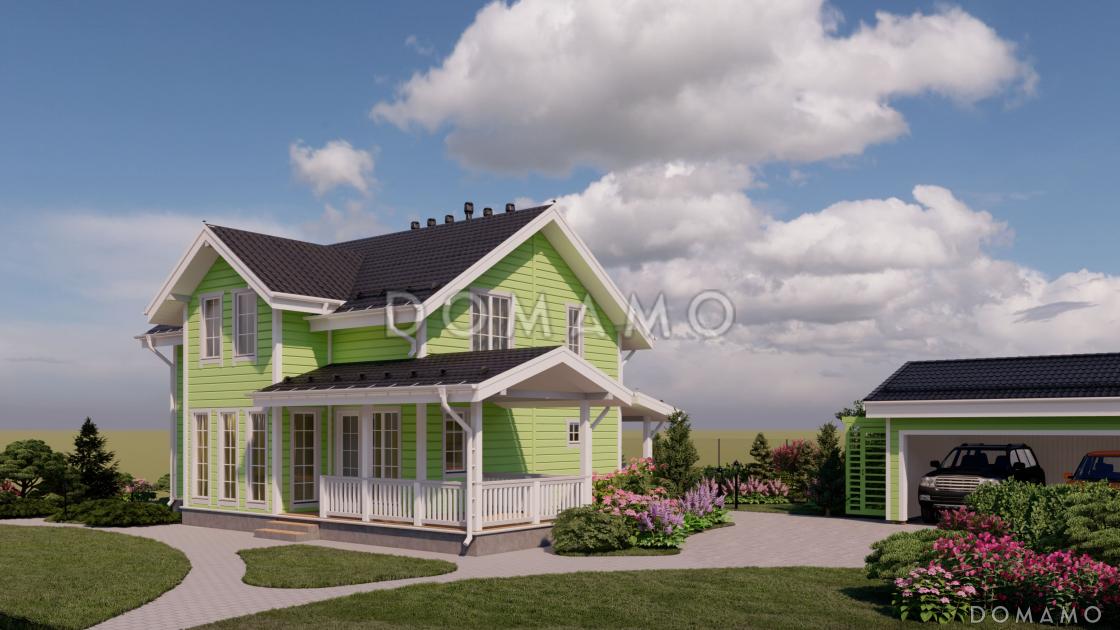 Проект каркасного дома с мансардой, 5 спальнями, гостиной-столовой и крытой террасой / 2