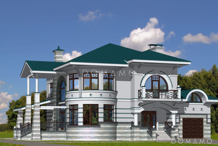 Проект коттеджа с бассейном, зимним садом и гаражом на 2 а/м,  Проект коттеджа с бассейном, зимним садом и гаражом на 2 а/м,