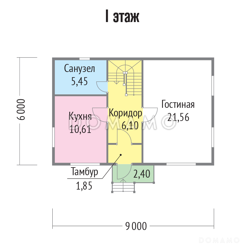 Проект дома из клееного бруса с облицовкой деревянной вагонкой / План 1 этажа