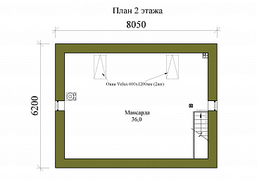 Проект одноэтажной бани с террасой и мансардой / План мансардного этажа Проект одноэтажной бани с террасой и мансардой / План мансардного этажа