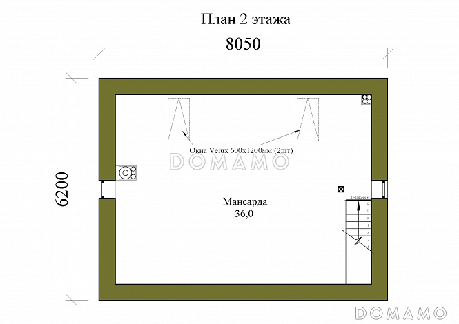 Проект одноэтажной бани с террасой и мансардой / План мансардного этажа Проект одноэтажной бани с террасой и мансардой / План мансардного этажа