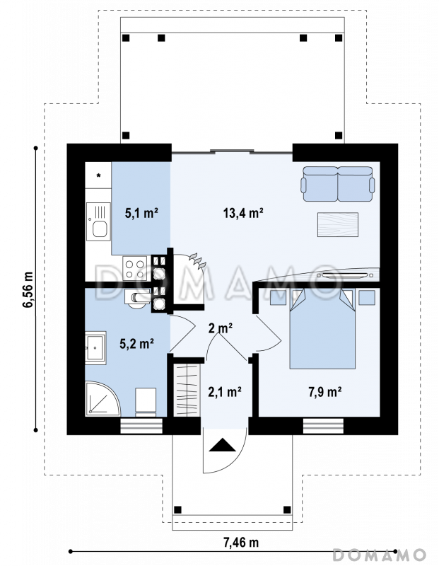Проект небольшого уютного одноэтажного гостевого дома из газобетона  / План 1 этажа