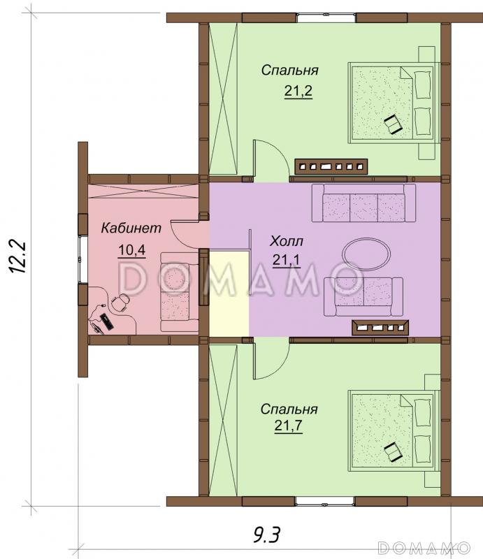 Проект одноэтажного дома из бруса с мансардным этажом и верандой / План мансардного этажа