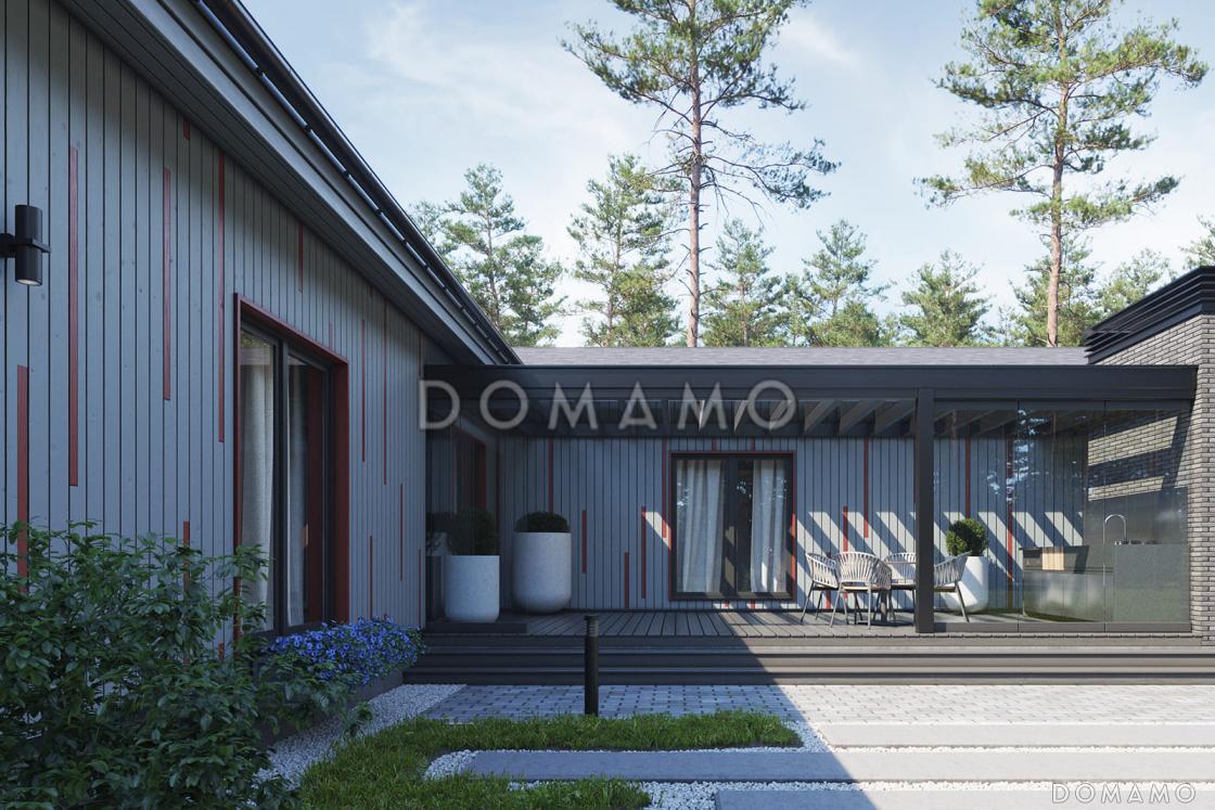 Проект просторного дома Г-образной формы с 3 спальнями, кабинетом, гаражом и крытой террасой с барбекю / 4