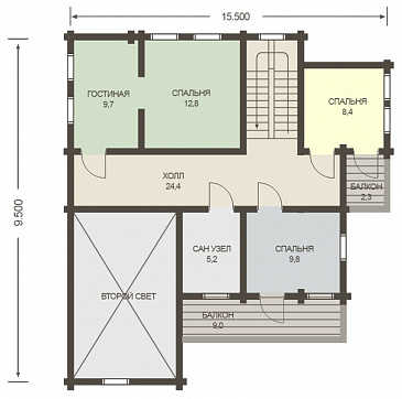 Проект дома из клееного бруса с изолированной кухней-столовой / План мансардного этажа Проект дома из клееного бруса с изолированной кухней-столовой / План мансардного этажа