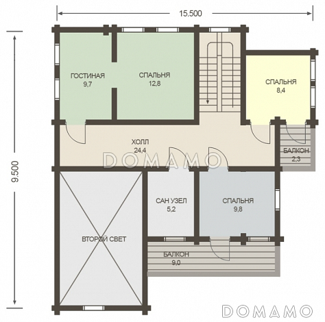 Проект дома из клееного бруса с изолированной кухней-столовой / План мансардного этажа Проект дома из клееного бруса с изолированной кухней-столовой / План мансардного этажа