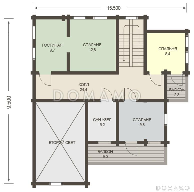 Проект дома из клееного бруса с изолированной кухней-столовой / План мансардного этажа