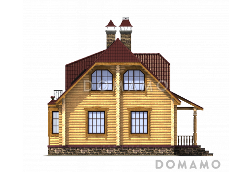 Проект традиционного усадебного дома из бревен / Фасад 2
