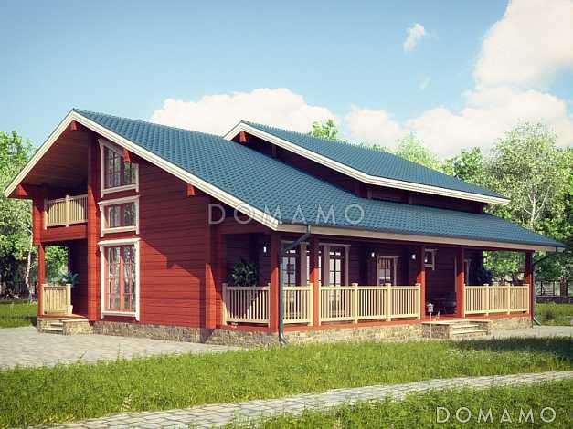 Проект деревянного дома с двухуровневой крышей