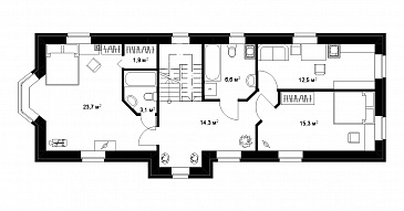 Проект большого коттеджа для узкого участка / План 2 этажа Проект большого коттеджа для узкого участка / План 2 этажа