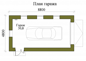 Проект кирпичного гаража на одно машиноместо с боковым выходом / План 1 этажа Проект кирпичного гаража на одно машиноместо с боковым выходом / План 1 этажа