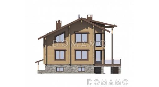 Проект особняка из бруса с цокольным этажем, тренажерным залом и панорамнымии окнами / Фасад 4