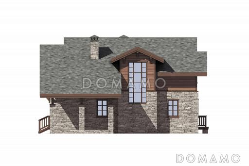 Проект шале с вторым светом и террасой по периметру / фасад справа