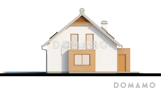 Проект одноэтажного мансардного дома из газобетона с кабинетом, четырьмя спальнями, техническим помещением и гаражом / Фасад 2