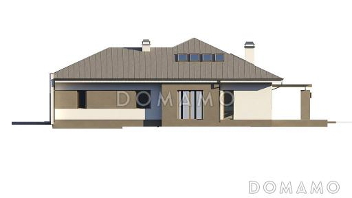 Проект полутораэтажного дома из газобетона с небольшой мансардой и с гаражом на два автомобиля / Фасад 4