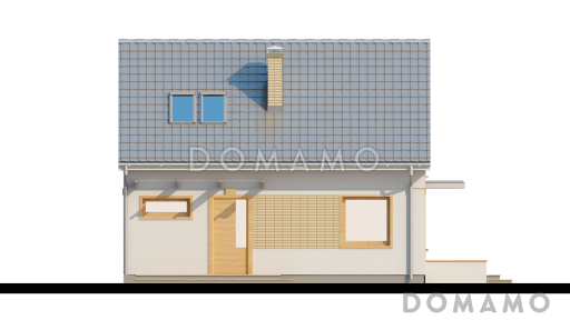 Проект компактного одноэтажного мансардного дома из газобетона с дополнительной спальней на первом этаже, адаптированный для сейсмоопасных регионов / Фасад 4