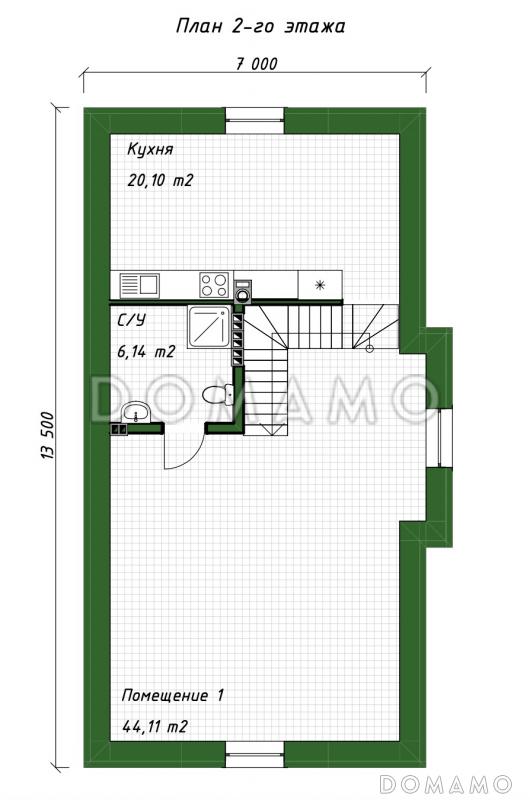 Проект гаража из газобетона с мансардным этажом и облицовкой из кирпича / План 2 этажа