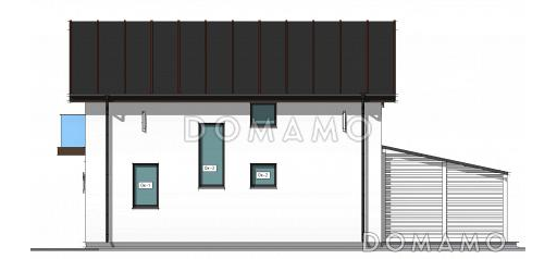Проект коттеджа с просторной крытой террасой, кабинетом, длинным балконом на мансардном этаже на две спальни / Фасад 3