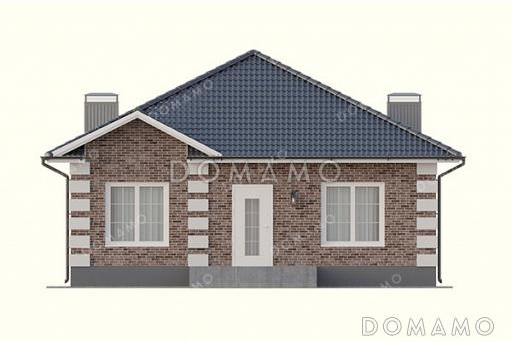 Проект маленького одноэтажного дома с тремя спальнями, котельно, санузлом и кухней / Фасад 3