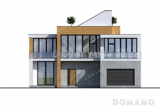 Проект большого двухэтажного дома с гаражом и террасой / Фасад 3