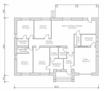 Проект одноэтажного дома по технологии ЛСТК с гаражом и открытой террасой / План 1 этажа Проект одноэтажного дома по технологии ЛСТК с гаражом и открытой террасой / План 1 этажа
