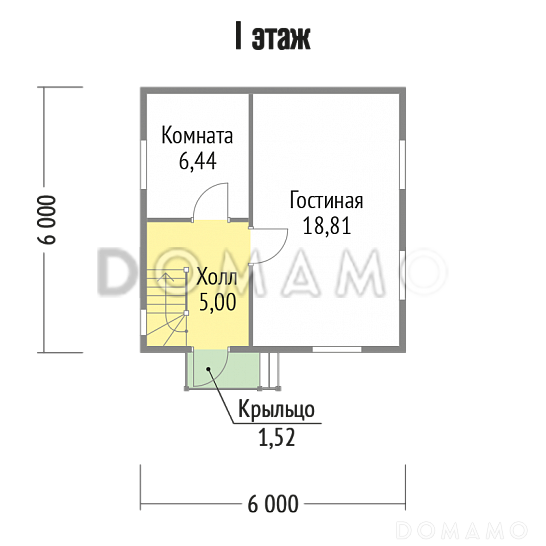 Проект небольшого дома из клееного бруса с мансардной кровлей / План 1 этажа Проект небольшого дома из клееного бруса с мансардной кровлей / План 1 этажа