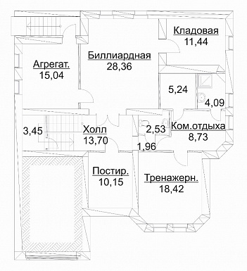 Проект дома из кирпича с гаражом и биллиардной / План цокольного этажа Проект дома из кирпича с гаражом и биллиардной / План цокольного этажа
