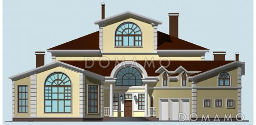 Проект большого двухэтажного дома с мансардой,с эркером, гаражом, сауной и бассейном / Фасад 1