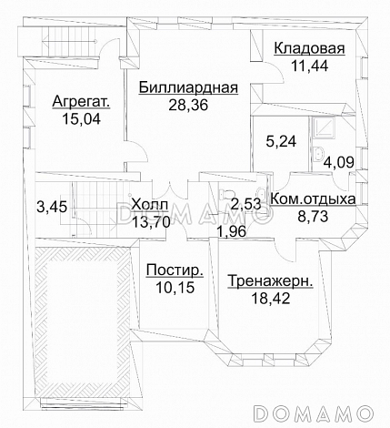 Проект дома из кирпича с гаражом и биллиардной / План цокольного этажа Проект дома из кирпича с гаражом и биллиардной / План цокольного этажа