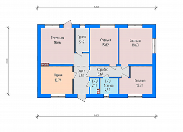 Проект дома с изолированной кухней, тремя спальнями, вторым входом через гостиную / План 1 этажа Проект дома с изолированной кухней, тремя спальнями, вторым входом через гостиную / План 1 этажа