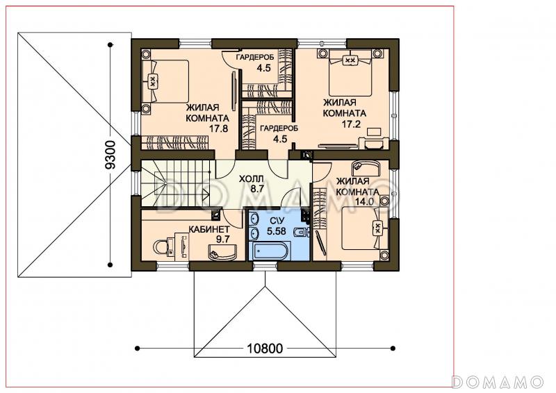 Проект двухэтажного дома с гардеробными на втором этаже / План 2 этажа