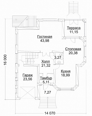 Проект дома из кирпича с гаражом и биллиардной / План 1 этажа Проект дома из кирпича с гаражом и биллиардной / План 1 этажа