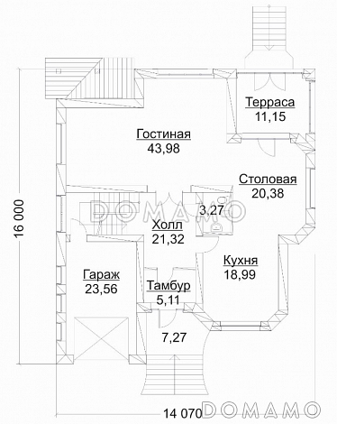 Проект дома из кирпича с гаражом и биллиардной / План 1 этажа Проект дома из кирпича с гаражом и биллиардной / План 1 этажа